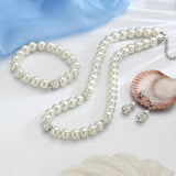 3 Piece Pearl and Shamballa Jewelry Set With Crystals in 18K White Gold Filled