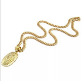 14k Gold Plated Guadalupe Pendant & Cuban Chain Set