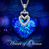 18K White Gold Plated Loe of the Ocean Necklace and Classic Blue Stud Earring Jewelry Set