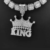 14K White Gold Plated KING Crown Pendant