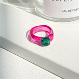 Trendy Colourful Transparent Resin Acrylic Ring For Women Korean Creative Geometric Square Round Irregular Rings Jewelry