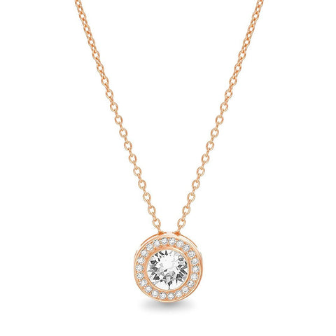 Riakoob Jewelry Round Halo Necklace Made with  Crystals in 18K Gold Plated