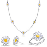 3 Piece Daisy Flower Jewelry Set 18K White Gold Plated Set