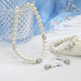 3 Piece Pearl and Shamballa Jewelry Set With Crystals in 18K White Gold Filled