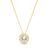 Riakoob Jewelry Round Halo Necklace Made with  Crystals in 18K Gold Plated
