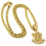 14K Gold Anchor Jesus Pendant & Rope Chain