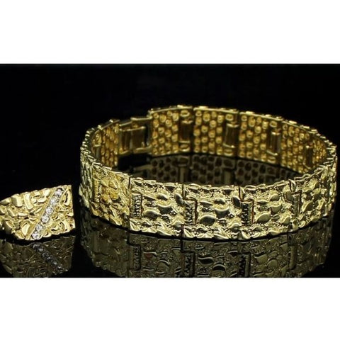 10k Yellow Gold Solid Nugget Bracelet 8