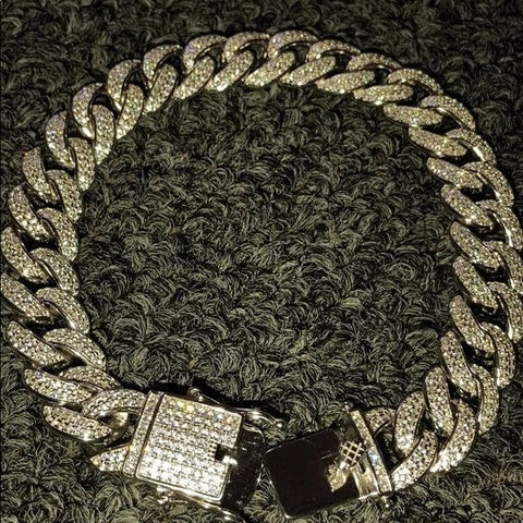White Gold Solid Silver Miami Cuban Link Bracelet