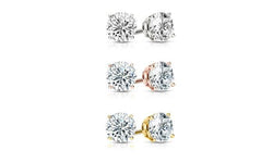 6.00 CTTW 18K Gold Plated Stud Earrings Set Made with Austrian Crystals by Jewelry(3 Pairs) ITALY Made