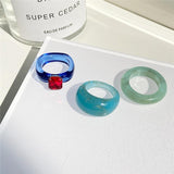 Trendy Colourful Transparent Resin Acrylic Ring For Women Korean Creative Geometric Square Round Irregular Rings Jewelry