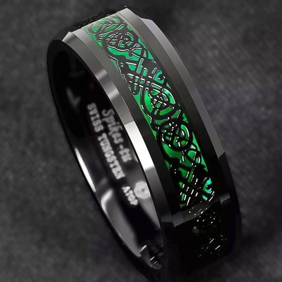 Tungsten Ring Celtic Carbon Fiber Wedding Band