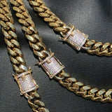 14k Gold Miami Cuban Link Chain Bracelet Stainless Steel Diamond Clasp