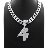 Hip Hop Iced Lil Baby 4PF Silver PT Pendant & 18" 20" 24" Cuban Chain Necklace