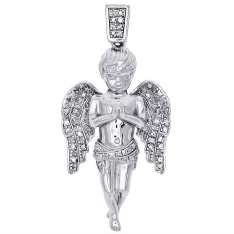 Solid Silver And Real Diamond Angel Pendant