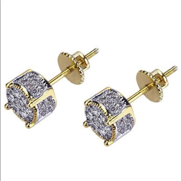 Screw Back Micro Pave Round Diamond Earrings
