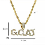 Cz G.O.A.T Pendant 24" Rope Chain Men's Hip Hop Style 18k Jewelry Necklace