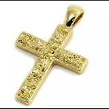 14K Gold Plated Nugget Cross Pendant& Figaro Chain