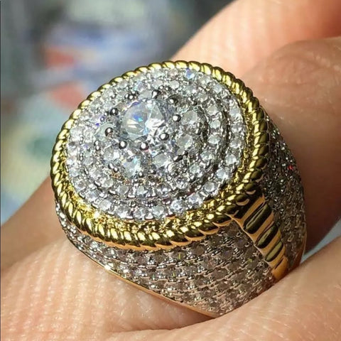 Men’s iced out ring jubilee style gold white gold