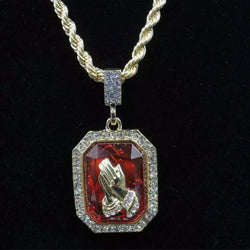 14Kt Gold Plated Praying Hans Ruby Pendant & Rope
