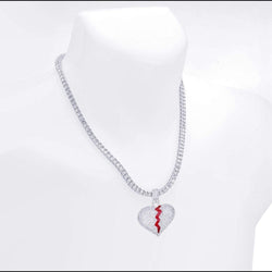 Broken Heart Iced Out Pendant & 24" Tennis Chain