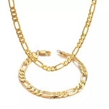 14K Gold Stamped Figaro Bracelet Plated Chain Set