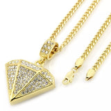 14K Gold Diamond & 30" Cuban Link Chain