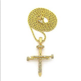 Sleek Gold Nail Cross Pendant FREE 14k Rope Chain
