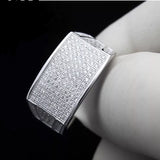 Solid Silver Mens Ring Micro Clear Lab Diamond