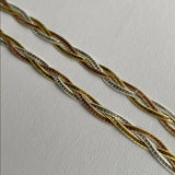925 Silver Tri Color Yellow Rose Gold Twisted Braided Herringbone Chain Necklace