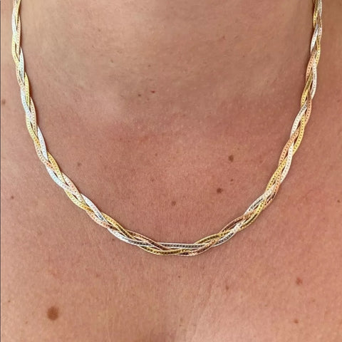 Lindy Twisted Silver & Gold Herringbone Necklace – BELJOY