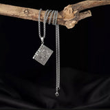 Vintage Silver Cross Bible Book Pendant With Chain