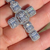 Iced Baguette Diamond Cross Real Silver Rope Chain
