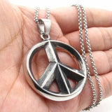 Mens Peace Sign Necklace Pendant Stainless Steel