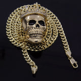 14K Gold Plated Skull Crown Charm 24” Cuban Link