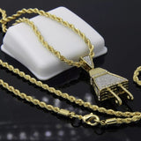 14K ICED OUT The Plug Pendant Chain Necklace NEW