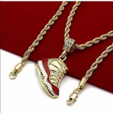 14K Gold Retro Cherry Red Shoe Pendant With Rope Chain