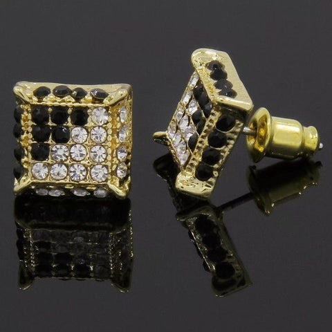 Black and Gold Square Diamond Earrings